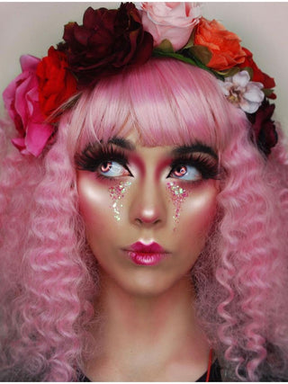 Pink Wig With Bangs Curly