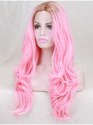 Pink Wig With Dark Roots Lace Front