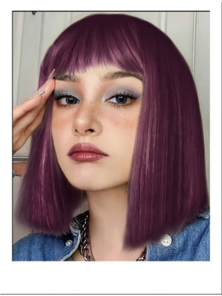 Purple Bob Wig Straight With Bangs