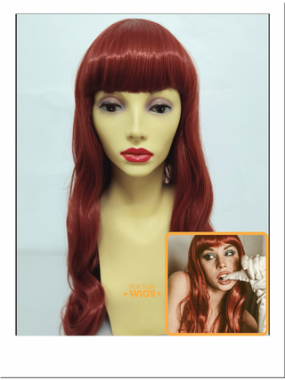 Red Pin Up Wig With Bettie Page Bangs