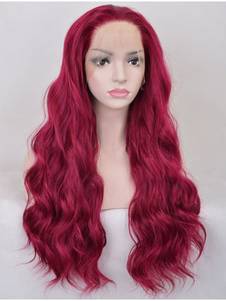 Red Purple Lace Front Wig Long Wavy