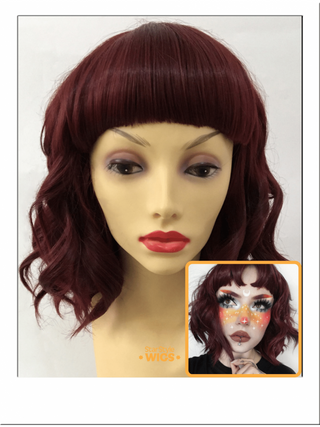 Red Wavy Bob Wig With Bangs