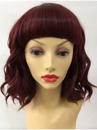 Red Wig Short Wavy With Bangs