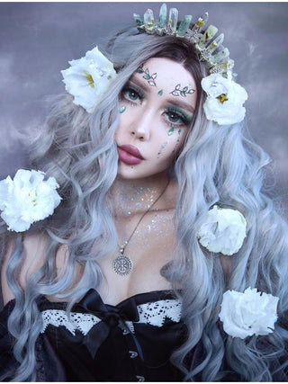 Silver Lace Front Wig With Dark Roots Curly