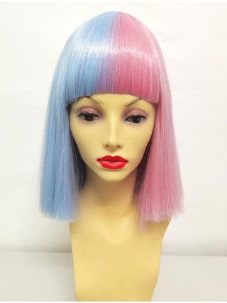 Split Color Wig Half Pink Half Blue