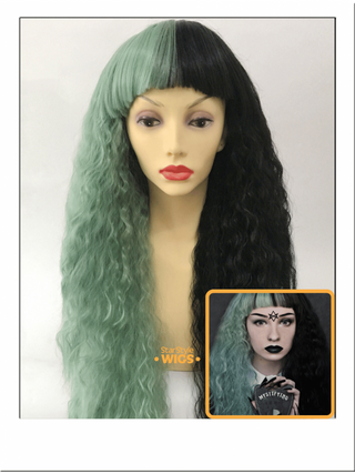 Split Half and Half Wig Black Green