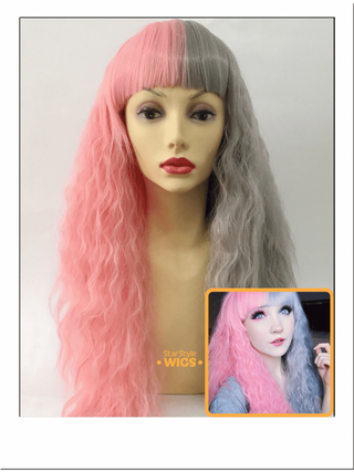 Split Half and Half Wig Grey Pink