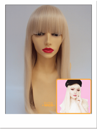 Straight Blonde Wig Mid Length With Bangs