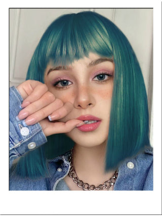 Teal Green Bob Wig With Bangs