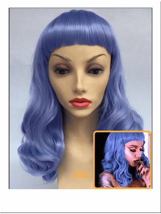 Vintage Blue Curly Wig With Bangs