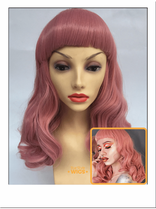 Vintage Pink Curly Wig With Bangs