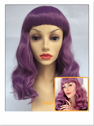 Vintage Purple Curly Wig With Bangs