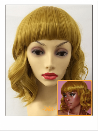 Yellow Wavy Bob Wig With Bangs